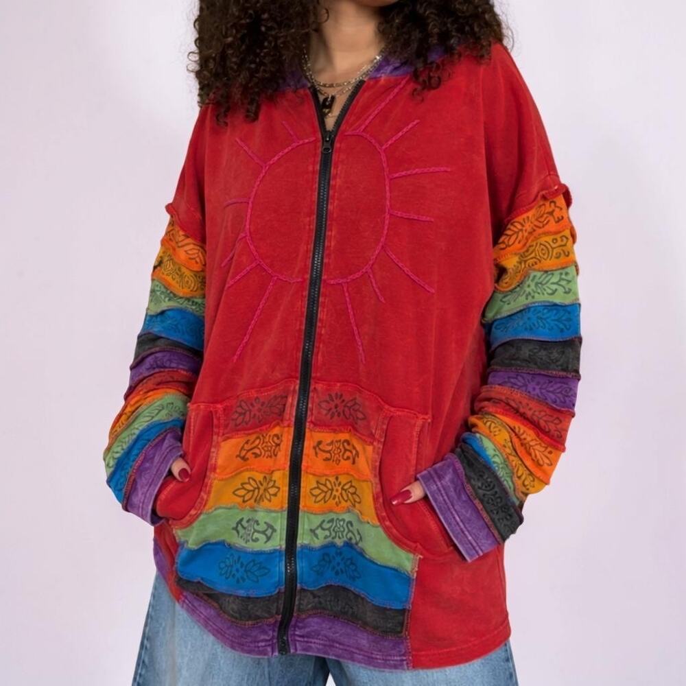 GreaterGood Nepal Patchwork Rainbow Zip Hoodie 3XL